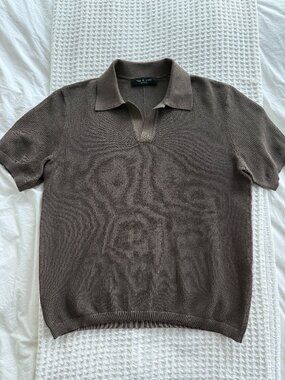 Rag & Bone - Men's Polo Shirt Size Small in Brown Mesh Knit